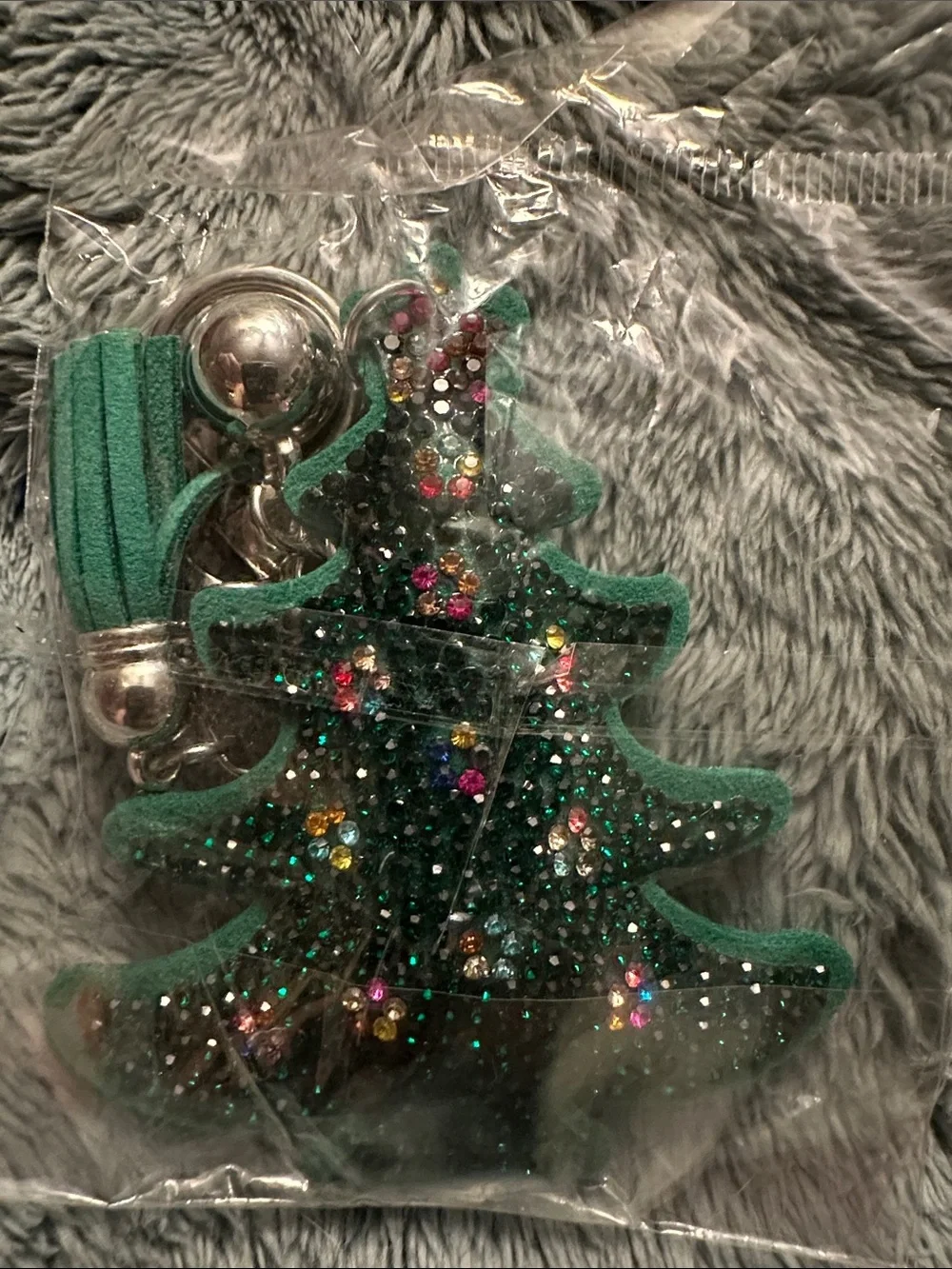 Green Glitter Christmas Tree Keychain Charm - Holiday Home Party Accent